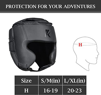 Kruzak Unisex Boxing Headgears - MMA Training, Adjustable Padded, Kara,Muay Thai Headgear, Kickboxing, Sparring, Martial Arts, Karate, Taekwondo MMA Body Equipment - color: Matte Black, size: Small-Medium