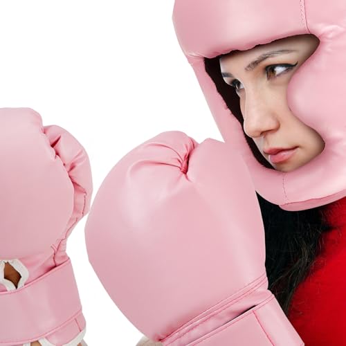 Kanayu 14 Pcs Boxing Gloves and Headgear Set, Beginner | 16 oz Boxing Glove, Headgear Hand Mouth Guards, Helmet Wrap, Equipment for Youth Training Equipment Gifts, Home Gym - color: Purple, Pink