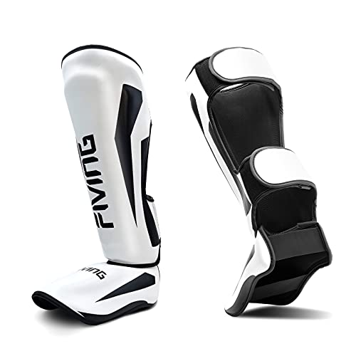 MMA Martial Arts Shin Guards,Muay Thai | Padded, Adjustable, Instep Protection, Muay Thai,Kickboxing,MMA Training, Professional Equipment - color: White, size: Medium
