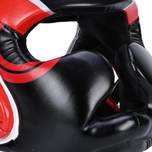Boxing Headgear Forehead and Ear Protection Thickened Gear Full Face Protection for Training Muay Thai Men Women - color: Red Small