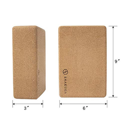 Cork Yoga Block 2 Pack for Pilates 9"x6"x4" Non-Slip & High Density