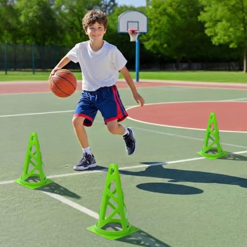 12 Pack Soccer Cones, 9 Inch Agility Cones for Soccer, Football, Basketball, Cones for Sports Training, Speed & Agility Drills, Field Marking Equipment - color: green