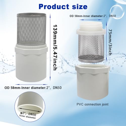 2" Stainless Steel Filter Cover Connected to 2 inch/DN50 PVC Water Pipe, Suction Strainers Used to Remove Debris and Reduce Solid Entry