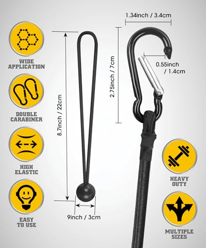 4 Pack 12 in Bungee Cords with Carabiner Hooks - size: 12" Bungee Cords with Hooks