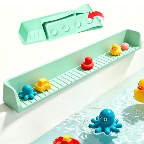 Bathtub Splash Guard with Strong Suction Cups, Silicone Splash Guard for Bathtub, Bath Toys Storage & Organizer Shelf for Kids, Flexible Water Guard for Bathroom Tub Edge and Kitchen Sinks Green - color: Green