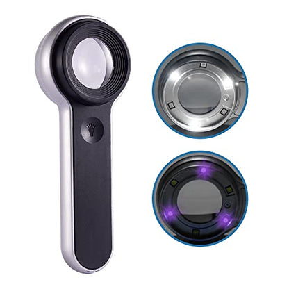 60x Illuminated Rechargeable Magnifier with Dual Coated Lenses, LED/UV Illuminated, Designed for Restoration Jewelry Identification, Close Work, Repair, Gardening, Stamps, Rock Collecting
