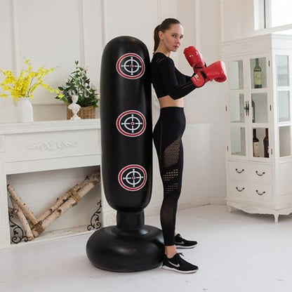 Punching Bag with Stand Adult,Kizcmvre Inflatable Freestanding Heavy Duty Boxing Bag,Women Men Training Equipment Exercise Boxing Standing Punching Bag (Black).