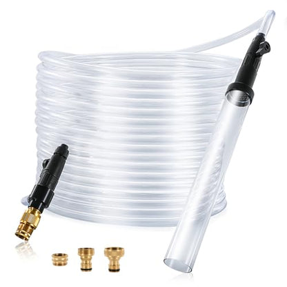Aquarium Siphon Vacuum Gravel Cleaner Kit for Fish Tank Cleaning Gravel & Sand, Fish Tank Water Changer Metal Faucet Connector with Long Hose Drain & Fill（32ft）