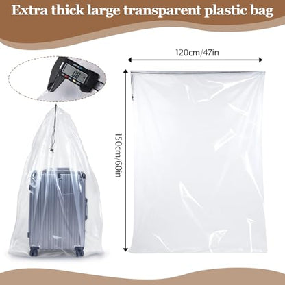 6 Pack 47x59 inches Dustproof Moistureproof Luggage Bags Extra Large Clear Drawstring Plastic Storage-Bags, 4 Mils Luggage Storage Bags for Storage and Keeping Luggages