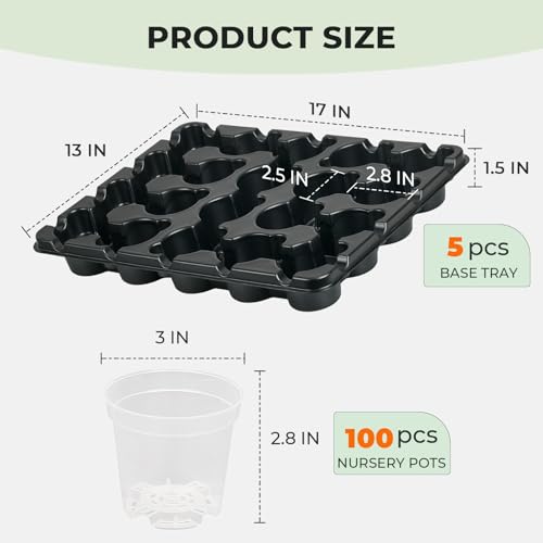 3 Inch Seed Starting Trays with Clear Nursery Pots, 5-Pack 20-Cell Seedling Starter Trays & 3" Nursery Pots 100 Pcs with Drainage, Plant Starter Germination Trays for Indoor Outdoor Growing - size: 3 Inch, style: 5 Pack Seed Starter Tray+Nursery Pots
