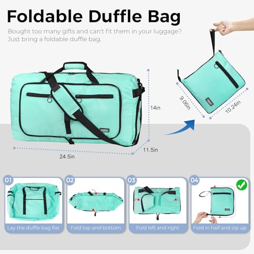 Fmeida 65L Duffle Bag Foldable Travel Duffel Bags for Men Women Travel Bag - color: Glossy Mint Green