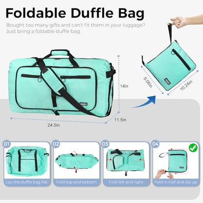Fmeida 65L Duffle Bag Foldable Travel Duffel Bags for Men Women Travel Bag - color: Glossy Mint Green