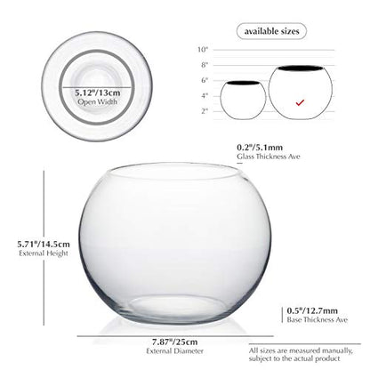 WGVI Bowl Glass Vase, Diameter 8", Height 6", Open Width 5", (Multiple Sizes Choices) Clear Bubble Planter Terrarium Fish Bowl for Wedding Event Home Decor, 1 Piece (VBW0008A)