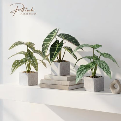 3pcs Small Fake Plants Artificial Begonia Leaves Faux Plants Indoor for Office Desk Shelf Bathroom Home Decor