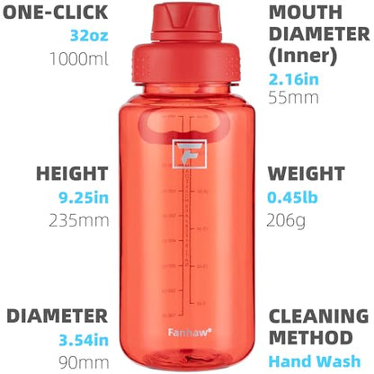 Fanhaw 32 oz Clear BPA-Free Tritan Water Bottle with Fast-Flow Spout Lid, BPA-Free & Leak-Proof Wide-Mouth Reusable Bottle for Gym, School & Office, Back to School Essentials (Red) - color: Red, style: 1 Pack