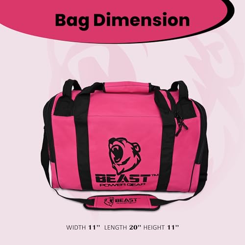 Gym Duffle Bag- Workout, Boxing, MMA, Sports Bag with Shoes Compartment and Adjustable Shoulder Strap for Men and Women (Pink/Black) - color: Pink/Black