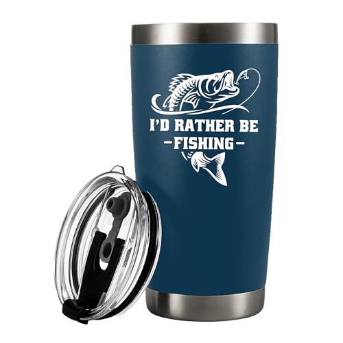 Panvola I'd Rather Be Fishing Fisherman Tumblers Fishing Gifts To Husband Dad Grandpa Boyfriend From Wife Mom Grandson Granddaughter Girlfriend Vacuum Insulated Tumbler (Blue, 20 oz) - size: 20 Ounces
