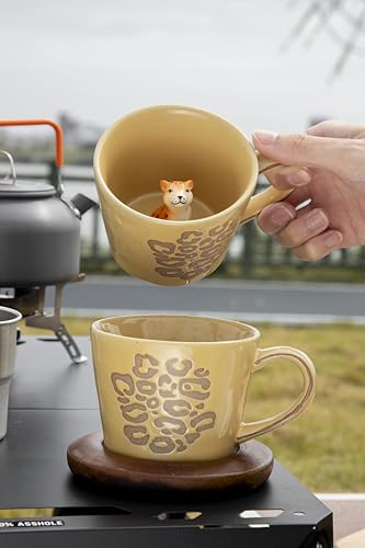 DIHOclub Leopard Coffee Cup Ceramic 3D Wild Animal Inside Mug,Cute Cartoon Handmade Figurine Mugs,Holiday and Birthday Gift for Coffee Milk Tea Lovers,12 OZ (Yellow Leopard) - color: Yellow Leopard