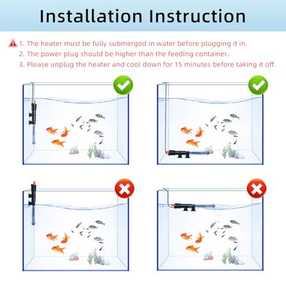 Aquarium Heater 25W/50W/100W/200W/300W, Adjustable Knob Fish Tank Heater with Digital Thermometer, Submersible Betta/Turtle Tank Heater for Freshwater and Saltwater Tanks - size: 100W for 10-30 gallon