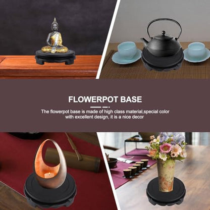 Cabilock Chinese Wooden Display Stand - Round Wood Vase Pedestal, Rotatable Footed Teapot Base, Oriental Aquarium Fish Bowl Base for Table Decor - size: 16x16cm