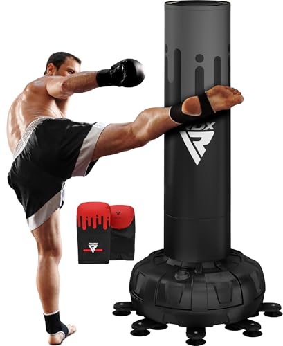 RDX XXL 330LBS Freestanding Punching Bag with Cover & Gloves – 72” Adult Heavy Pedestal Punch Bag Set - 17 Suction Cup 8 Extended Legs Stand Base - Kick Boxing MMA Home Gym Fitness - color: Black Gray