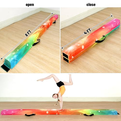 Marfula 6 FT / 8 FT / 9 FT Folding Gymnastics Beam Foam Balance Floor Beam - color: Starlight Rainbow, size: 8 Ft