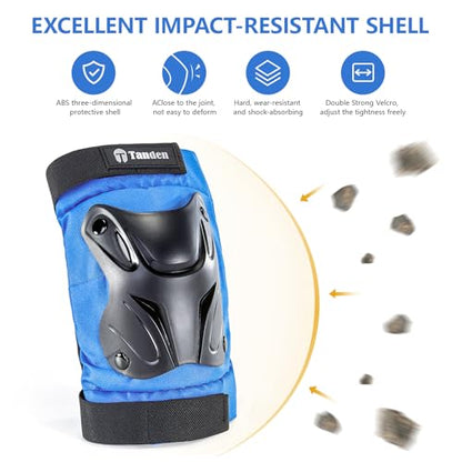 Tanden Skating Protective Gear Knee and Elbow Pads Wrist Guards for Roller Skating Skateboarding, Skate Pads Adult Knee Pads - color: Blue, size: Youth (9-15 years)
