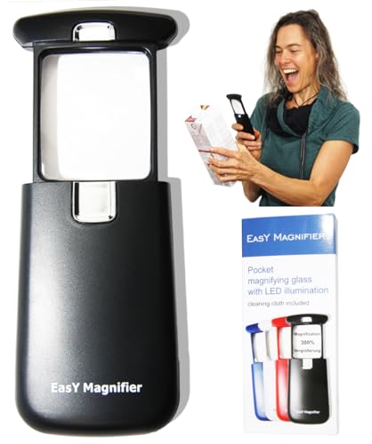 Small Pocket Magnifying Glass 3X with LED Light For Reading Fine Print; Mini Lighted Hand Held Acryl Lens; Read Lables In Stores; Magnify Glasses For Close Work;Helpful Gift For Seniors