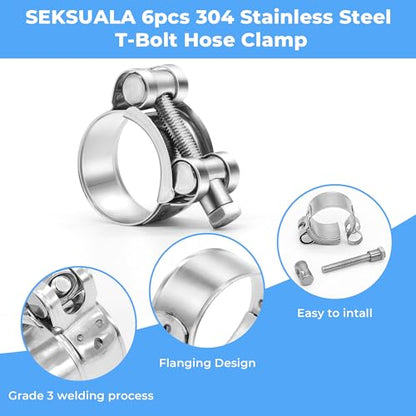 6 Pack 17-19mm (0.67-0.75") T-Bolt Hose Clamp, Stainless Steel_304 Intercooler Pipe Tube Clamps, Turbo Pipe Clamps, Heavy Duty Radiator Hose Clamp, T-bolt Intake Clamp - size: 0.67 - 0.75 inches, style: 6pcs t bolt hose clamp with 1pcs Socket Wrench