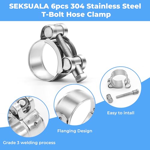 6 Pack 29-31mm (1.14-1.22") T-Bolt Hose Clamp,Stainless Steel_304 Intercooler Pipe Tube Clamps,Turbo Pipe Clamps,Heavy Duty Radiator Hose Clamp, T-bolt Intake Clamp - size: 1.14 - 1.22 inches, style: 6pcs t bolt hose clamp with 1pcs Socket Wrench