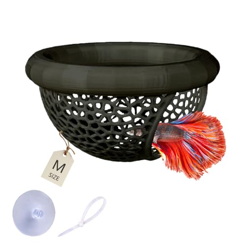 Floating Betta Hammock with Suction Cup, Shrimp Cave, Betta Fish Feeding Rings,3D Printed Aquarium Decor (Black, Medium) - color: Black, size: Medium