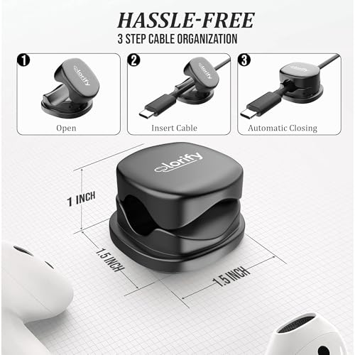 12 Pack Rotatable Spring Cable Clips, Adhesive Cord Organizer for Charging Cords, Phone Charging Clips, Laptop, Nightstand & Desk Cable Management for Home & Office Use (Black)