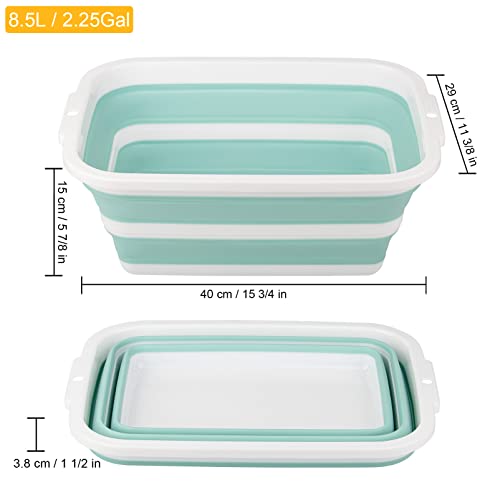 2 Pack Collapsible Bucket with 2.25 Gal / 8.5L Each, Plastic Tub, Portable Wash Basin for Home and Garden, Foldable Camp Sink with Upgrade Reinforced Hard Plastic Rim