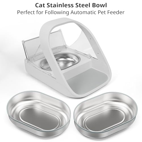 Stainless Steel Bowl for Automatic Microchip Cat Pet Feeder, Sealing Ring Design for Keeping Food Fresh and Reducing Odor, SUS 304, Easy to Clean, 2 Bowl & 1 Mat Set