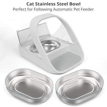 Stainless Steel Bowl for Automatic Microchip Cat Pet Feeder, Sealing Ring Design for Keeping Food Fresh and Reducing Odor, SUS 304, Easy to Clean, 2 Bowl & 1 Mat Set