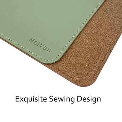 MelVan PU Leather Mouse Pad with Stitched Edge, Wood Mousepad, Waterproof Gaming Mouse Pad Mat for Computers, Laptop, Office & Home, 10.2" x 8.3", 1 Pack (Matcha Green)