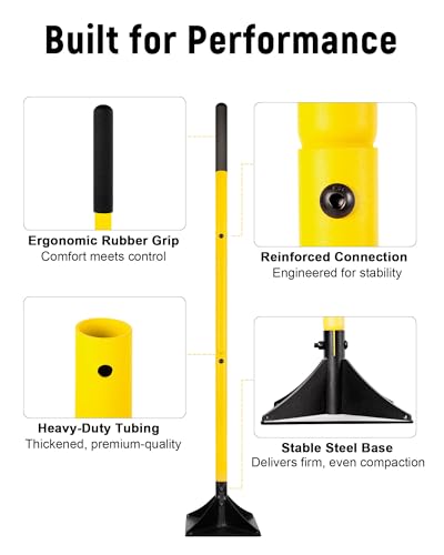 10"x10" Steel Tamper with 48" Handle, Heavy Duty Hand Compactor Tool for Leveling Soil, Gravel, Sand, Asphalt, Ground, Paver, Driveway, Garden, Yard and Blacktop Repair