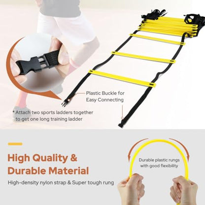 GHB Pro Agility Ladder Agility Training Ladder Speed 12 Rung 20ft with Carrying Bag - color: Yellow