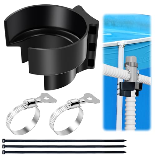 1 Pack Swimming Pool Plunger Valve Bracket, Pool Hose Holder Intake Hose Bracket with Hose Clamps, Pool Pipe Holder Compatible with Most Brand, Pool Valve Support for Above Ground Pools Accessories