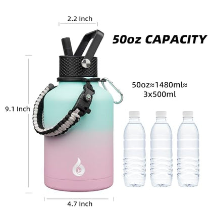 BJPKPK 50oz Insulated Water Bottle with Straw Lid Stainless Steel Water Jug - color: Marshmallow, style: 50 Ounces