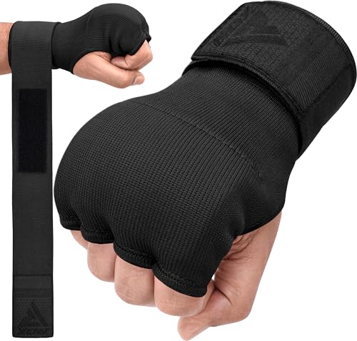 RDX Gel Boxing Hand Wraps Inner Gloves Men Women, Quick 100cm Long Wrist Straps, Elasticated Padded Fist Under Mitts Protection, Muay Thai MMA Kickboxing Martial Arts - color: Full Black, size: Small
