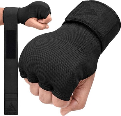 RDX Gel Boxing Hand Wraps Inner Gloves Men Women, Quick 100cm Long Wrist Straps, Elasticated Padded Fist Under Mitts Protection, Muay Thai MMA Kickboxing Martial Arts - color: Full Black, size: Medium