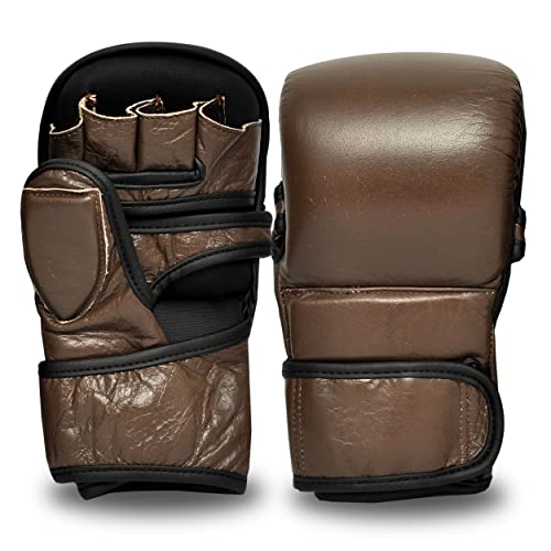 PFG Brown Vintage MMA Sparring Gloves - Genuine Leather for Sparring - size: Large-X-Large