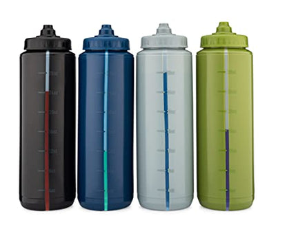 Hydra Cup - 4 Pack - 32 oz Squeeze Water Bottles, Sports Squirt Bottle | Fast flow valve for gym, team and sideline hydration. Fits most standard bike cages. Firm squeeze, no dribble.
