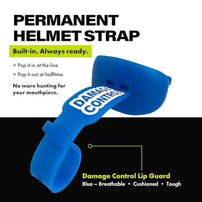 DAMAGE CONTROL Pacifier Football Mouth Guard – Permanent Strap – Blue - color: Blue