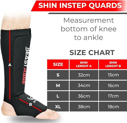 BEAST RAGE Shin Guards for Muay Thai, Kickboxing, MMA Leg Guards Martial Arts Taekwondo, Boxing, Elasticated Sock Padded Leg Instep Pads, Shin Pads,Sparring Training, Karate BJJ - color: BLACK RED, size: Medium