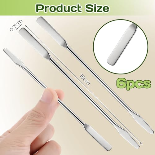 6PCS Lab Spatula Stainless Steel Small Metal Spatula Double Ended Micro Spatula Square/Round End Spatula Makeup Spatula Tool for Mixing Cosmetics (6 Pcs)