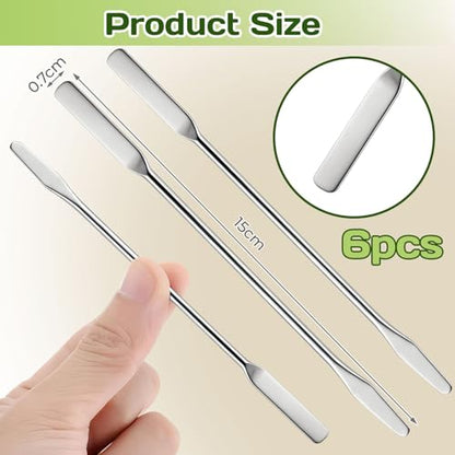 6PCS Lab Spatula Stainless Steel Small Metal Spatula Double Ended Micro Spatula Square/Round End Spatula Makeup Spatula Tool for Mixing Cosmetics (6 Pcs)