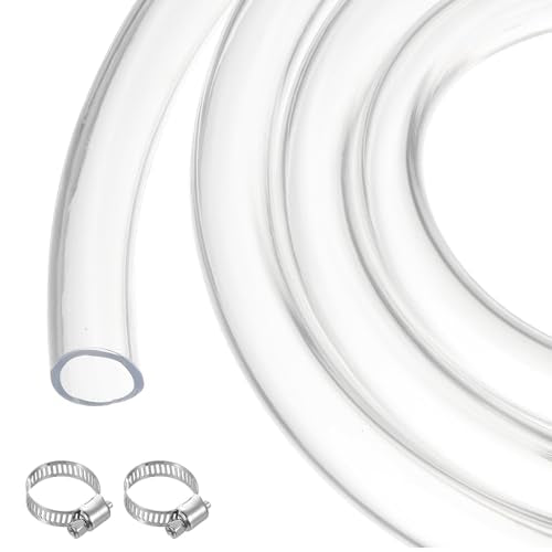 3/4" x 1" Clear Plastic PVC Tubing 5ft Flexible Vinyl Tube, [for Garden Irrigation, Water Hose, Fish Tank, Aquarium] - 19mm x 25.4mm / with 2Pcs Clamps - size: 3/4" x 1"