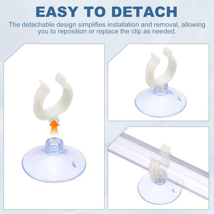 Aquarium Suction Cups, Fish Tank Suction Cups Clips Airline Tube Holders Clamps (Plastic, 15Pcs, Clear) for 0.2" Fish Tank Airline Tubing Binding Moss Shrimp Nest, 5x25MM